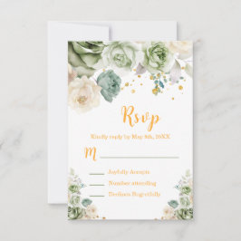 Cartão RSVP Sage Green and Cream Floral Sweet Sixteen