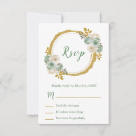 Cartão RSVP Sage Green and Gold Elegant Flowers Sweet Sixteen