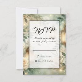 Cartão RSVP Sage Green and Ivory Rose Lantern Wedding