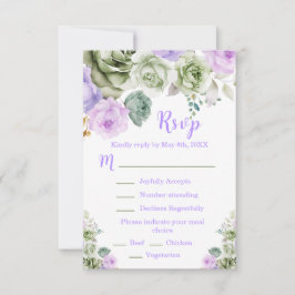Cartão RSVP Sage Green and Purple Floral Sweet Sixteen 