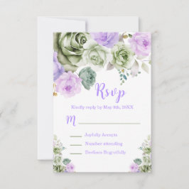 Cartão RSVP Sage Green and Purple Floral Sweet Sixteen