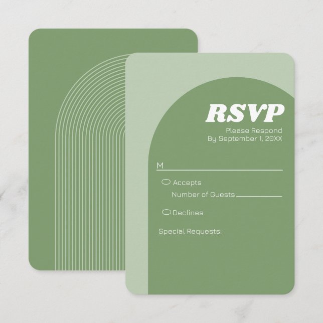 Cartão RSVP Sage Green Boho Arch - Casamento Mínimo (Frente/Verso)