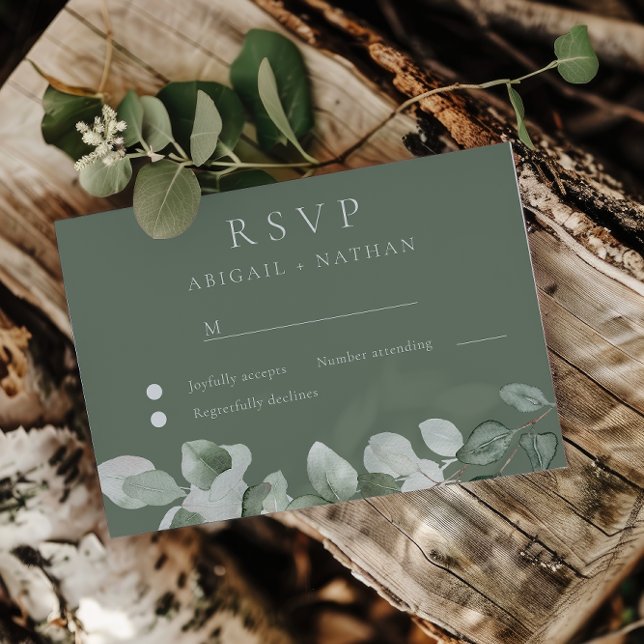 Cartão RSVP Sage Green Deixa Watercolor Casamento (Criador carregado)