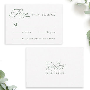 Cartão RSVP Sage Green Delicate Elegant Wedding