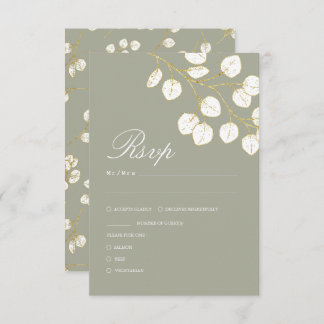Cartão RSVP Sage Green Dourada deixa casamento verde