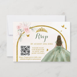 Cartão RSVP Sage Green Dourada Princesa Borboleta Mis Quince Q
