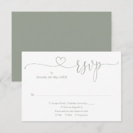 Cartão RSVP Sage Green Elegant Heart Script