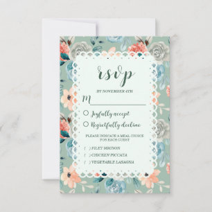 Cartão RSVP Sage Green Floral Lace Elegante Calliografia de Ca