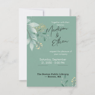 Cartão RSVP Sage Green Gold Botanical Wedding