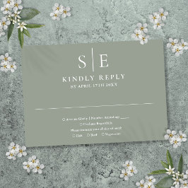 Cartão RSVP Sage Green Modern Monogramas Wedding