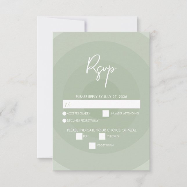 Cartão RSVP Sage Green Modern Monogramas Wedding (Frente)
