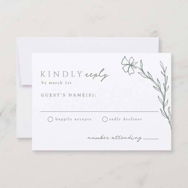 Cartão RSVP Sage Green Modern Stenciled Botanical Cream Ivory (Frente)