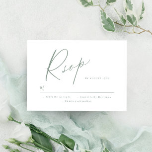 Cartão RSVP Sage Green moderno script minimalista de casamento