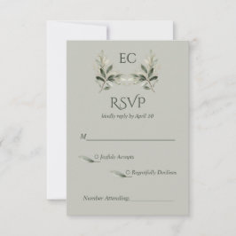 Cartão RSVP Sage Green Olive Branch Monogram Photo Wedding