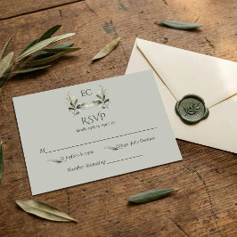 Cartão RSVP Sage Green Olive Branch Monogram Wedding