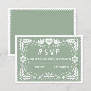 Cartão RSVP Sage green papel picado amor pássaros flores casa
