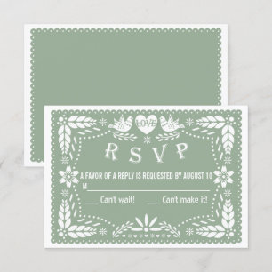 Cartão RSVP Sage green papel picado amor pássaros flores casa