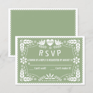 Cartão RSVP Sage green papel picado amor pássaros flores casa