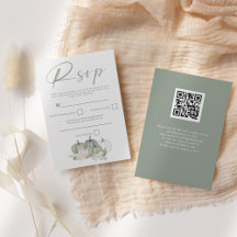 Sage Green Pumpkins Fall Florals Script QR Code