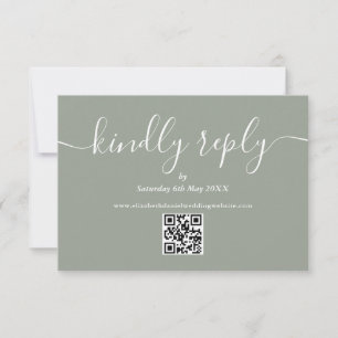 Cartão RSVP Sage Green QR Code Wedding Script gentilmente Resp
