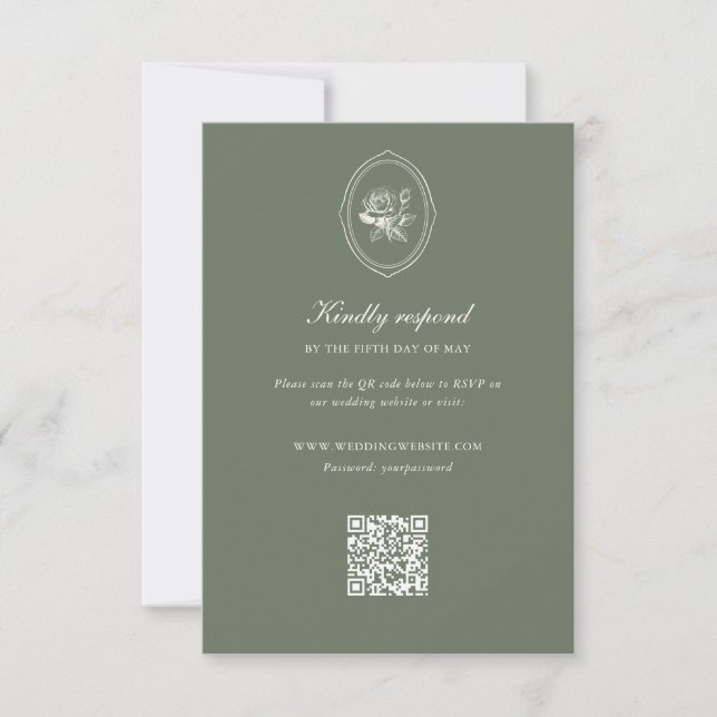 Cartão RSVP Sage Green Rose Wedding Details (Frente)