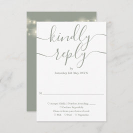 Cartão RSVP Sage Green Script String Luzes Casamento