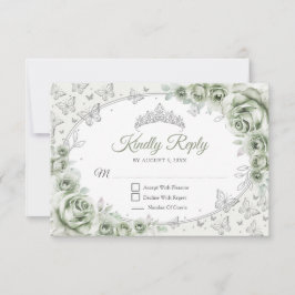 Cartão RSVP Sage Green Silver Quinceanera Reply