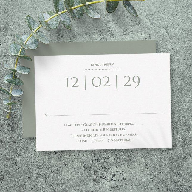 Cartão RSVP Sage Green Simple Date Casamento Especial (Sage Green Simple Special Date Wedding RSVP Card)
