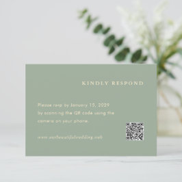 Cartão RSVP Sage Green Simple QR Code Modern Wedding