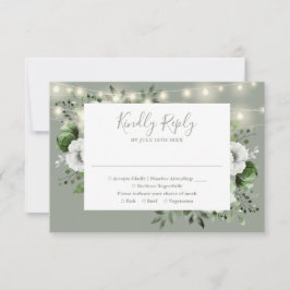 Cartão RSVP Sage Green String Lights Floral Wedes