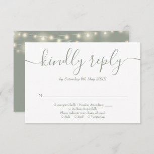 Cartão RSVP Sage Green String Lights Floral Weding