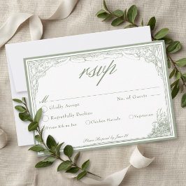Cartão RSVP Sage Green Vintage Botanical Trellis Arch Wedding