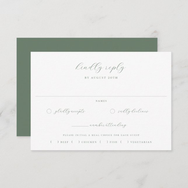 Cartão RSVP Sage Green Wedding Meal Choice (Frente/Verso)