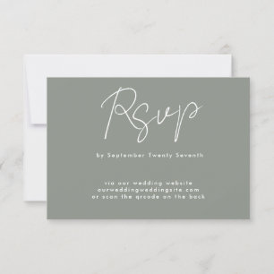 Cartão RSVP Sage green white custom Wedding Website QR CODE