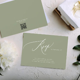 Cartão RSVP Sage Green White Simple Code Casamento Simples de 