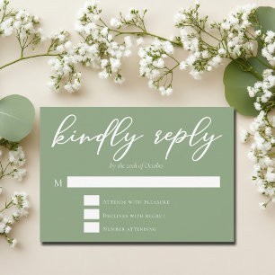 Cartão RSVP Sage Green White Typografia Casamento Bela Respost