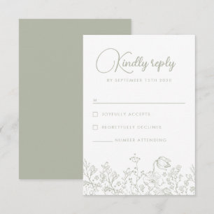 Cartão RSVP Sage Green Wildflower Floral Elegant Wedding