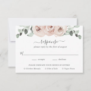 Cartão RSVP Sage Greenery Meal Pink Dusty Rosa Casamento Flora