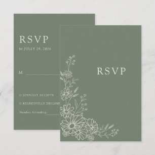 Cartão RSVP Sage Verde 2 Floral Margarida Casamento Tradiciona