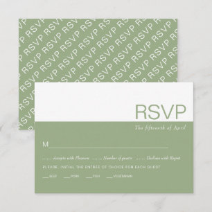 Cartão RSVP Sage verde e branco colorblock caprichoso casament