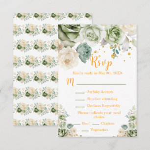 Cartão RSVP Sage Verde e Floral Creme Sweet Sixteen