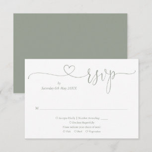 Cartão RSVP Sage Verde Elegante Coração Script