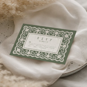 Cartão RSVP Sage Verde Floral Renda Vintage Casamento Clássico