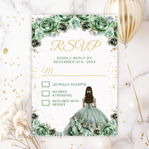 Cartão RSVP Sage Verde Princesa Floral Quinceañera