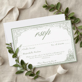 Cartão RSVP Sage Vintage Botanical Trellis Arch Wedding QR