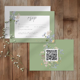 Cartão RSVP Sage Wildflower Garden Elegant Wedding QR