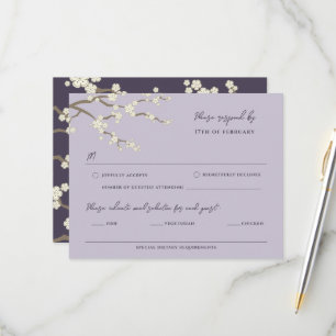 Cartão RSVP Sakura Branca Cerejeira Florindo Casamento Asiátic