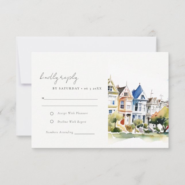 Cartão RSVP San Francisco Painted Ladies Landscape Wedding (Frente)