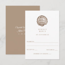 Cartão RSVP Sandy Seashells Marine Ocean Beach Wedding