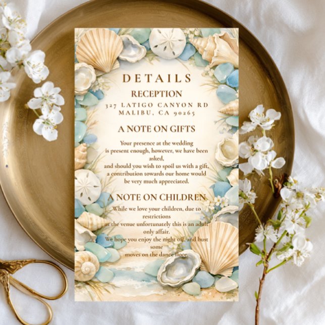 Cartão RSVP Sandy Shore Seashell Wedding (Criador carregado)
